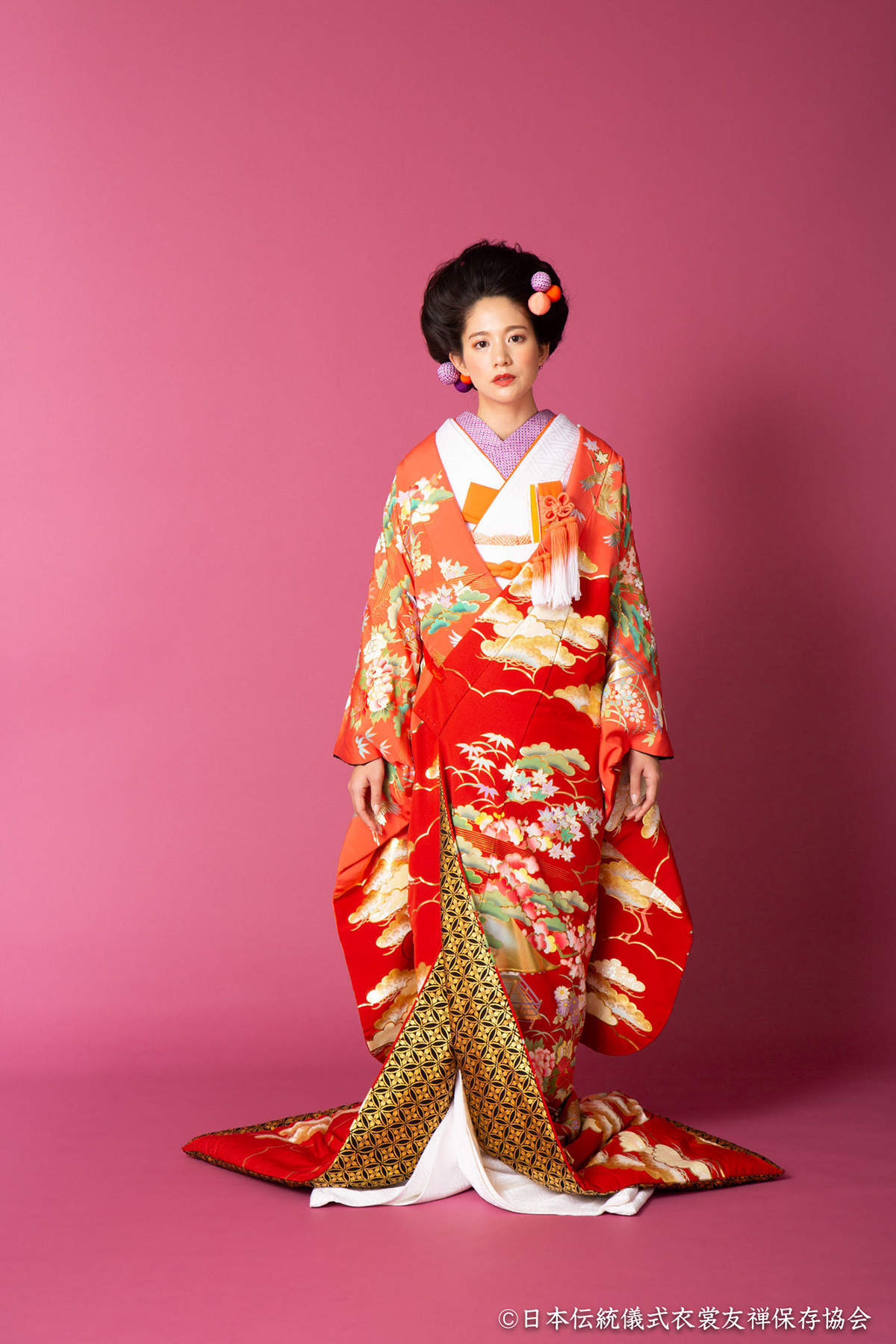 静岡市・富士市・沼津市のドレス専門店フィーノの和装、秋山章の色打掛CA-621（天雲慶鶴）の画像