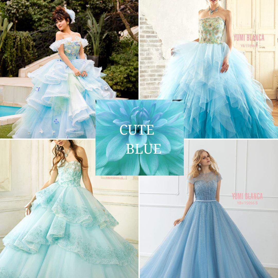 フィーノ沼津店の６月のイベント、THE BLUEのキュートブルーのカラードレス