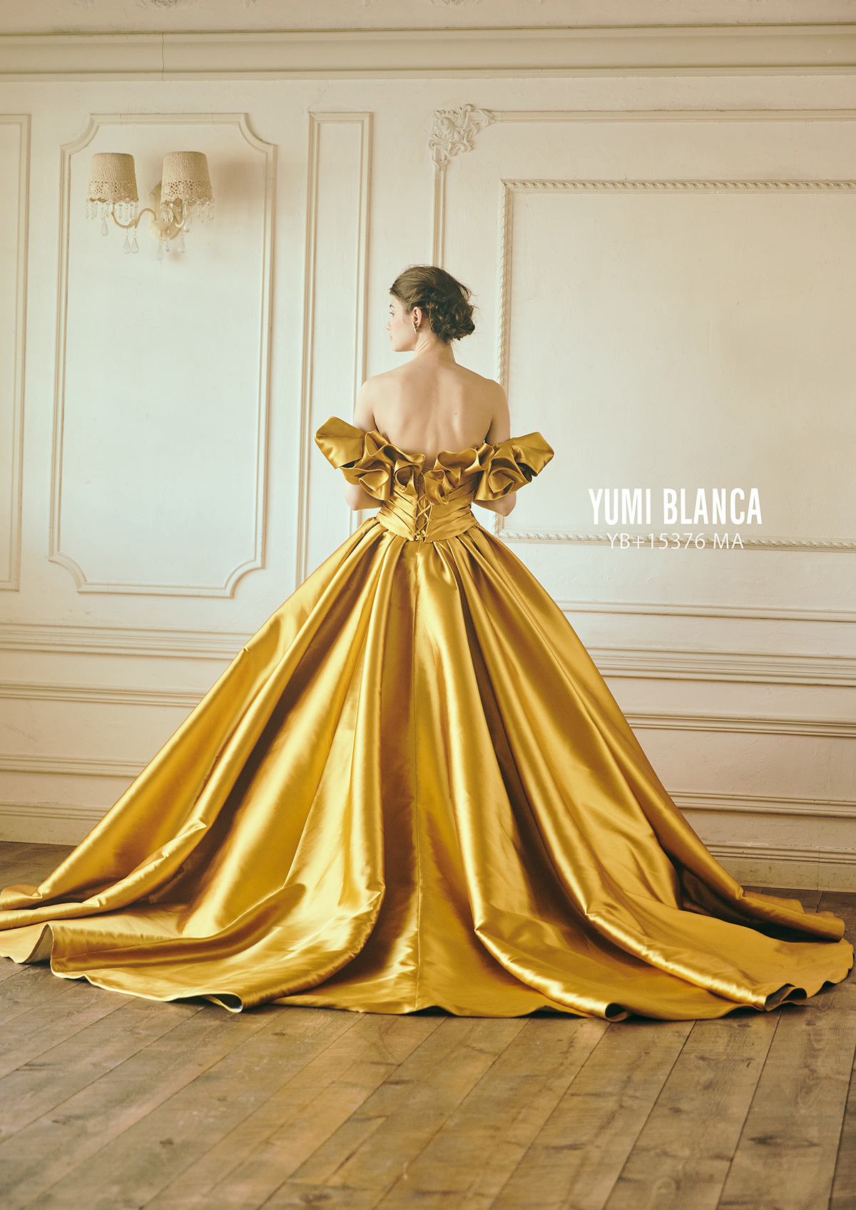 静岡市・富士市・沼津市のドレス専門店フィーノのウエディングドレス、桂由美カラードレスYB-15376GO（ゴールド）