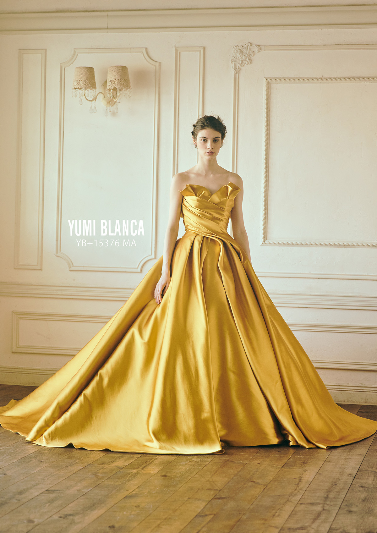 静岡市・富士市・沼津市のドレス専門店フィーノのウエディングドレス、桂由美カラードレスYB-15376GO（ゴールド）
