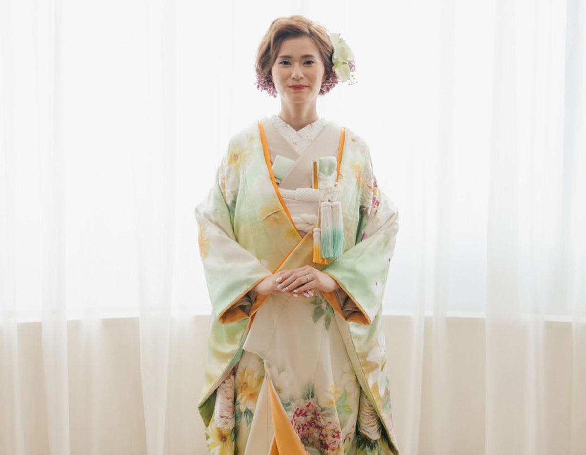 静岡市・富士市・沼津市のドレス専門店フィーノの色打掛オルテンシア・グリーン