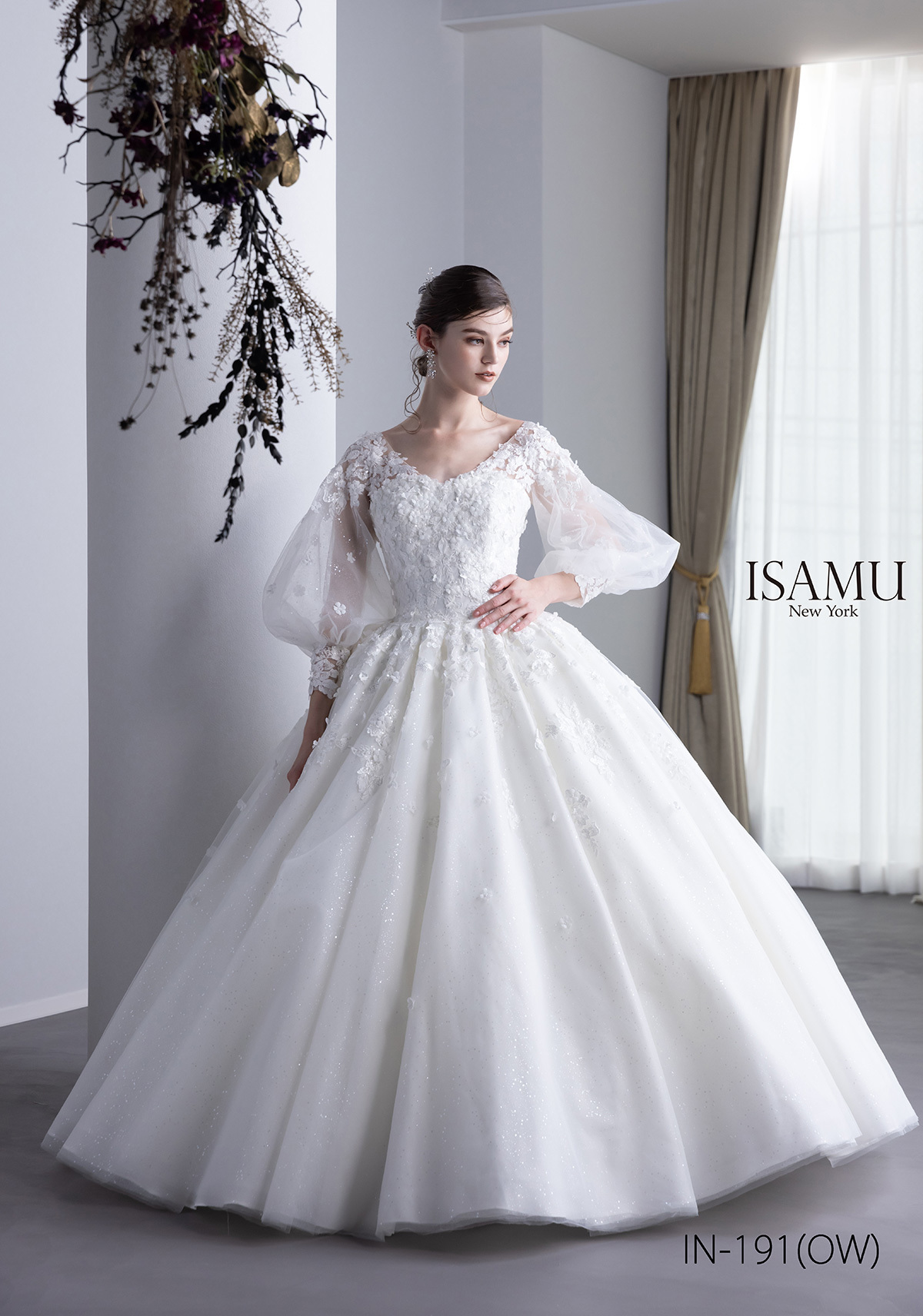 静岡市・富士市・沼津市のドレス専門店フィーノのウエディングドレス、イサムモリタIN-191(OW)