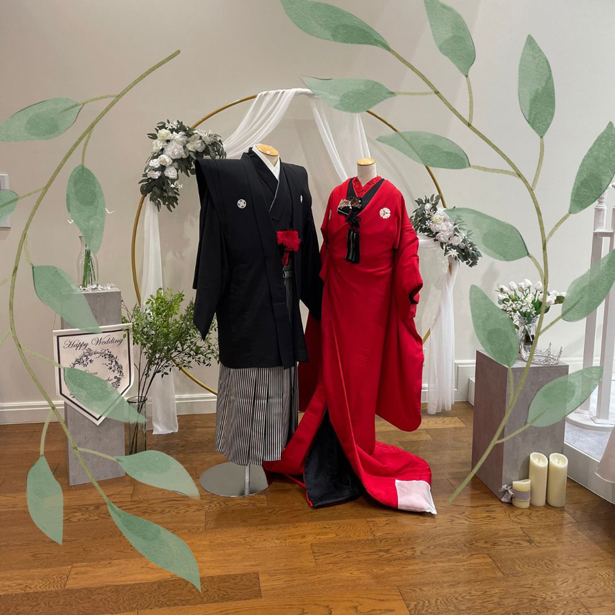 静岡の結婚式貸衣裳フィーノ静岡店の新作ドレス試着会の由美肩衣と赤無垢