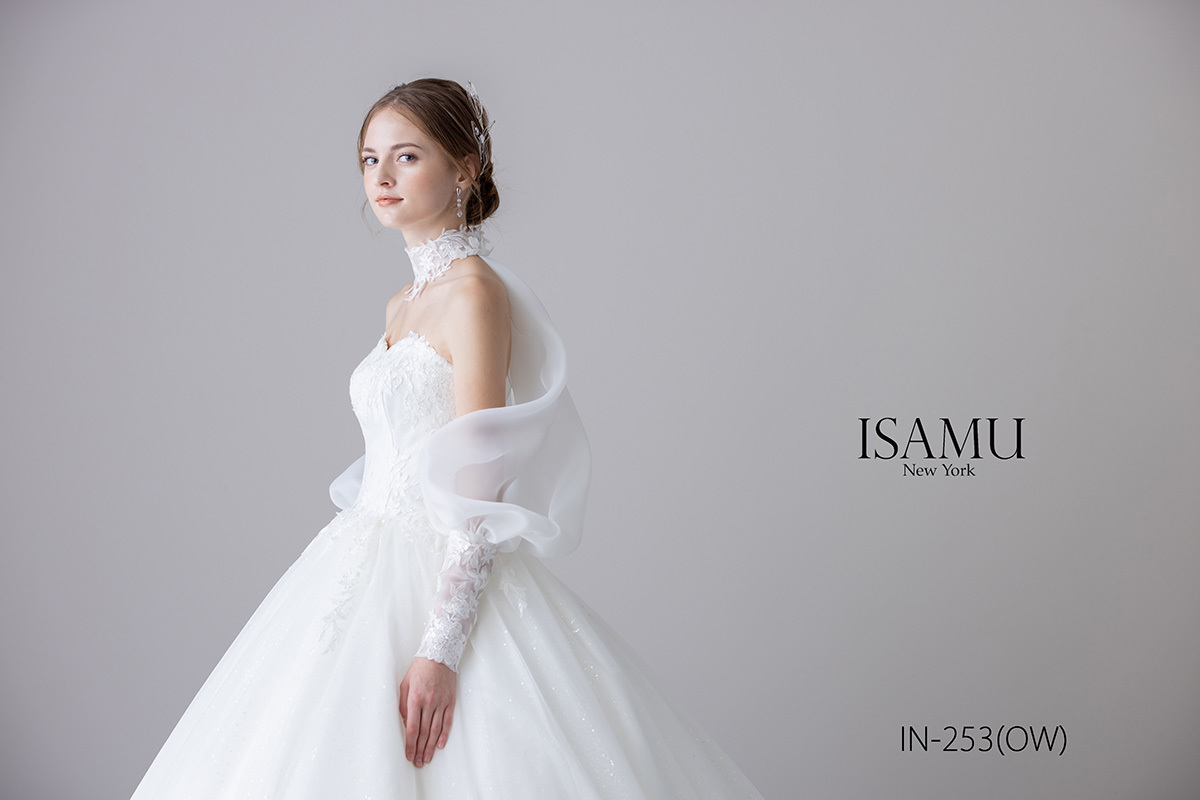 静岡市・富士市・沼津市のドレス専門店フィーノのウエディングドレス、イサムモリタIN-253(OW)