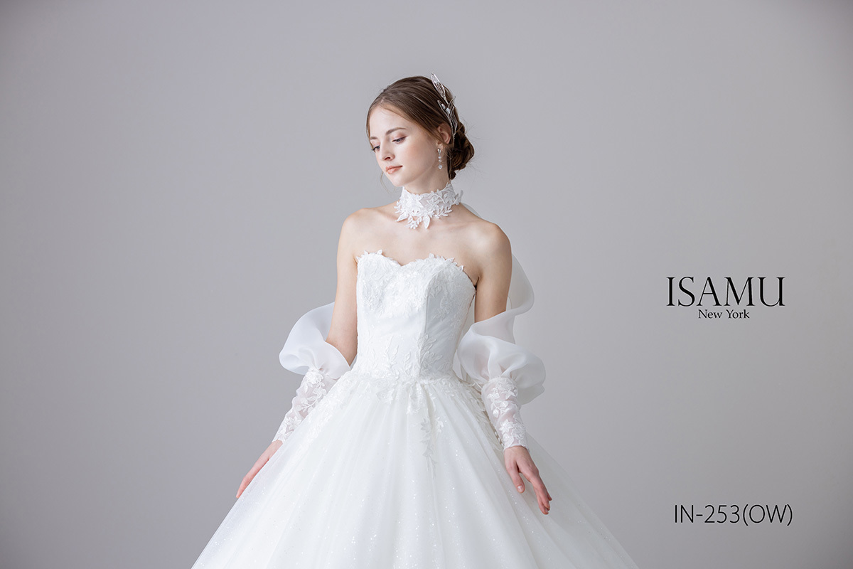 静岡市・富士市・沼津市のドレス専門店フィーノのウエディングドレス、イサムモリタIN-253(OW)