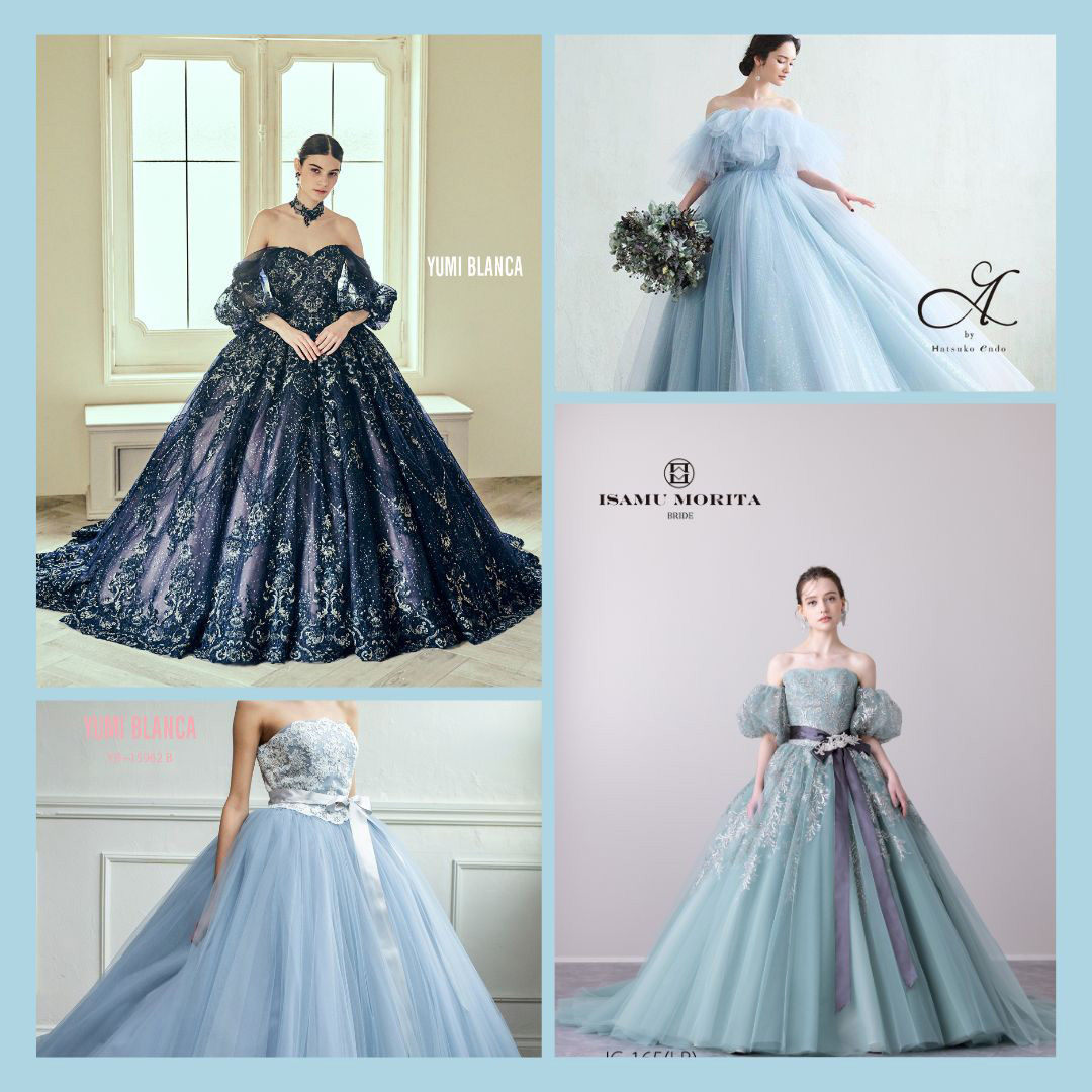 静岡の結婚式貸衣裳フィーノ静岡店の10月のドレスフェアのお知らせ・ブルー系ドレス