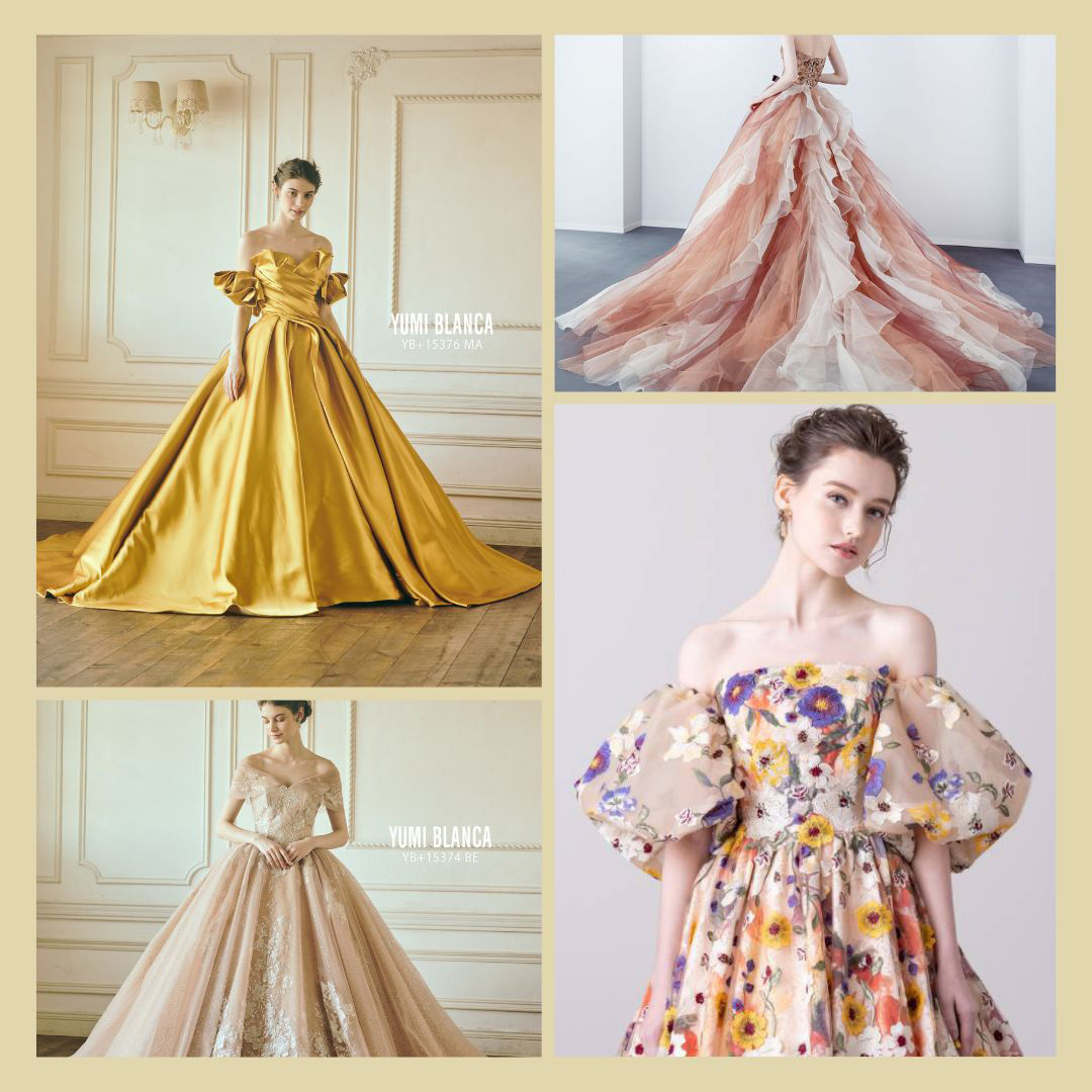 静岡の結婚式貸衣裳フィーノ静岡店の10月のドレスフェアのお知らせ・イエロー系ドレス