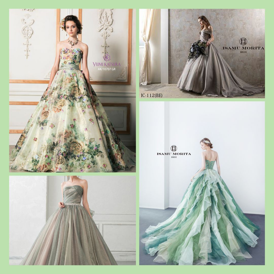 静岡の結婚式貸衣裳フィーノ静岡店の10月のドレスフェアのお知らせ・グリーン系ドレス