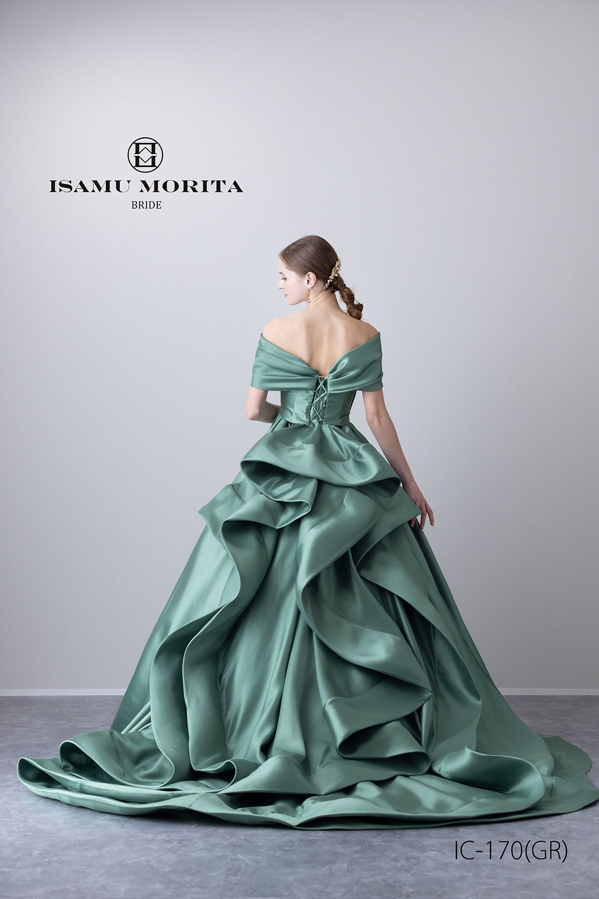 静岡市・富士市・沼津市のドレス専門店フィーノのウエディングドレス、イサムモリタ・カラードレスIC-170(GR)