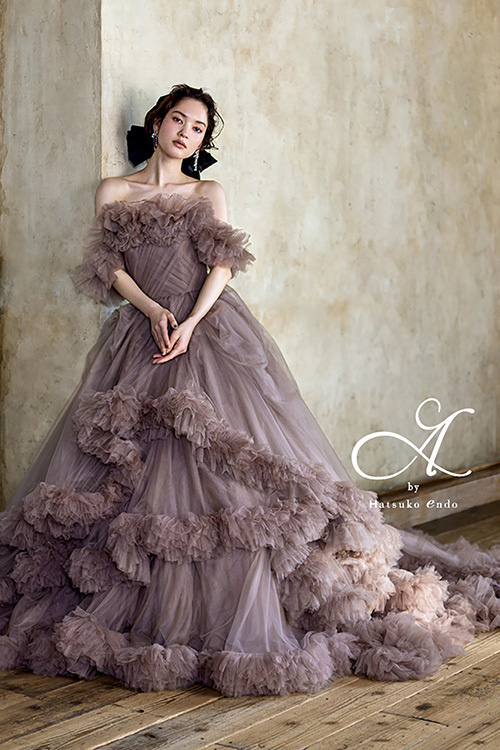静岡市・富士市・沼津市のドレス専門店フィーノのカラードレス、ハツコエンドウ（Hatsuko Endo）のHE-165Minnie(Mocha)