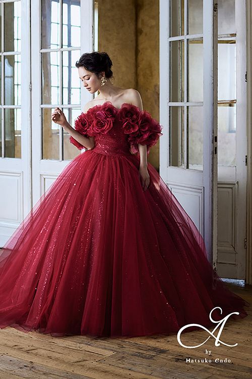 静岡市・富士市・沼津市のドレス専門店フィーノのカラードレス、ハツコエンドウ（Hatsuko Endo）のHE-163Rosa(Bordeaux)