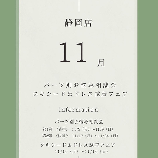 静岡県静岡市のレンタルドレスショップ・フィーノ静岡店の１１月のフェア